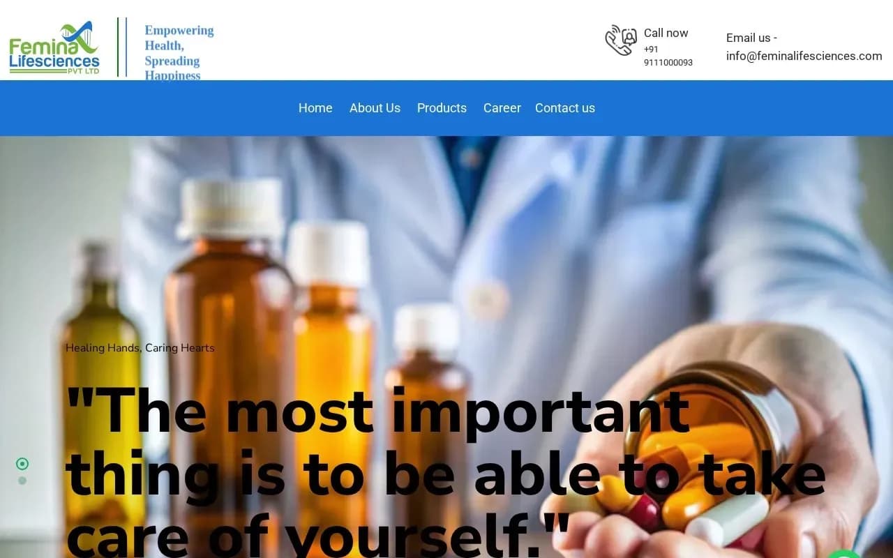 Femina Lifesciences Pvt Ltd website homepage